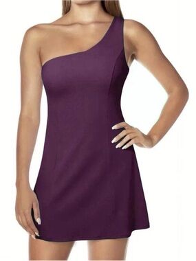 Tennis One-Shoulder Asymmetrical Mini Dress in Deep Plum